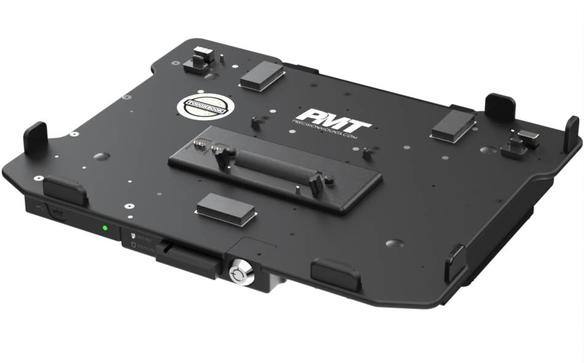 Black QPT docking station for TOUGHBOOK 40 on a white background.
