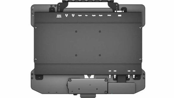 Back view of a QPT docking station with various ports and switches.