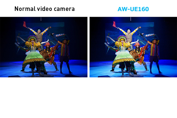 Comparison between normal video camera and AW-UE160 of live stage performance