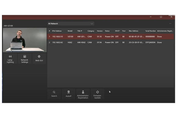 Editing window that lists all of the active PTZ cameras and live feed of each camera.