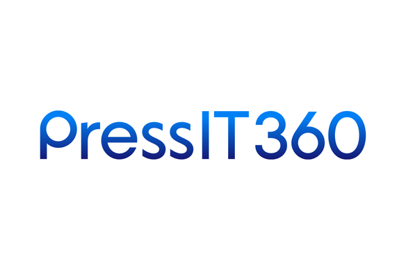 Blue logo with the text "PressIT 360" on a white background.