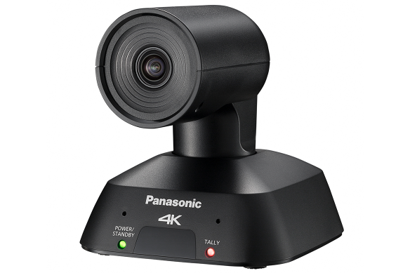 Caméra Black Panasonic 4K PTZ avec objectif visible et boutons de commande.