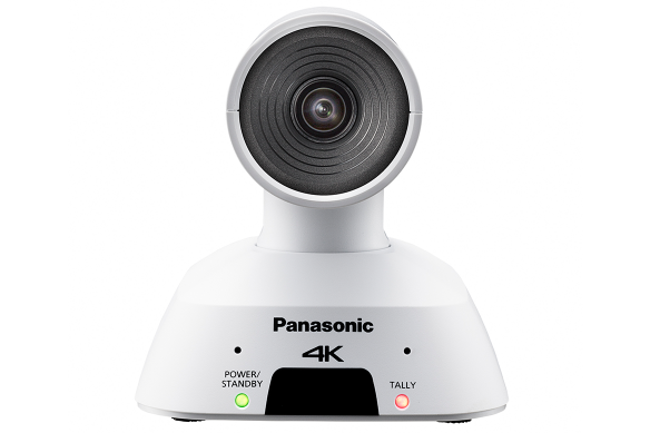 Caméra Panasonic blanche 4K PTZ orientée vers l'avant.