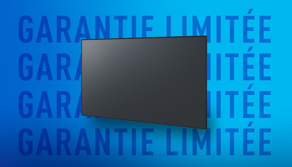 Panasonic Professional Display pictured on a blue gradient background with "Limited Warranty Coverage" text overlay