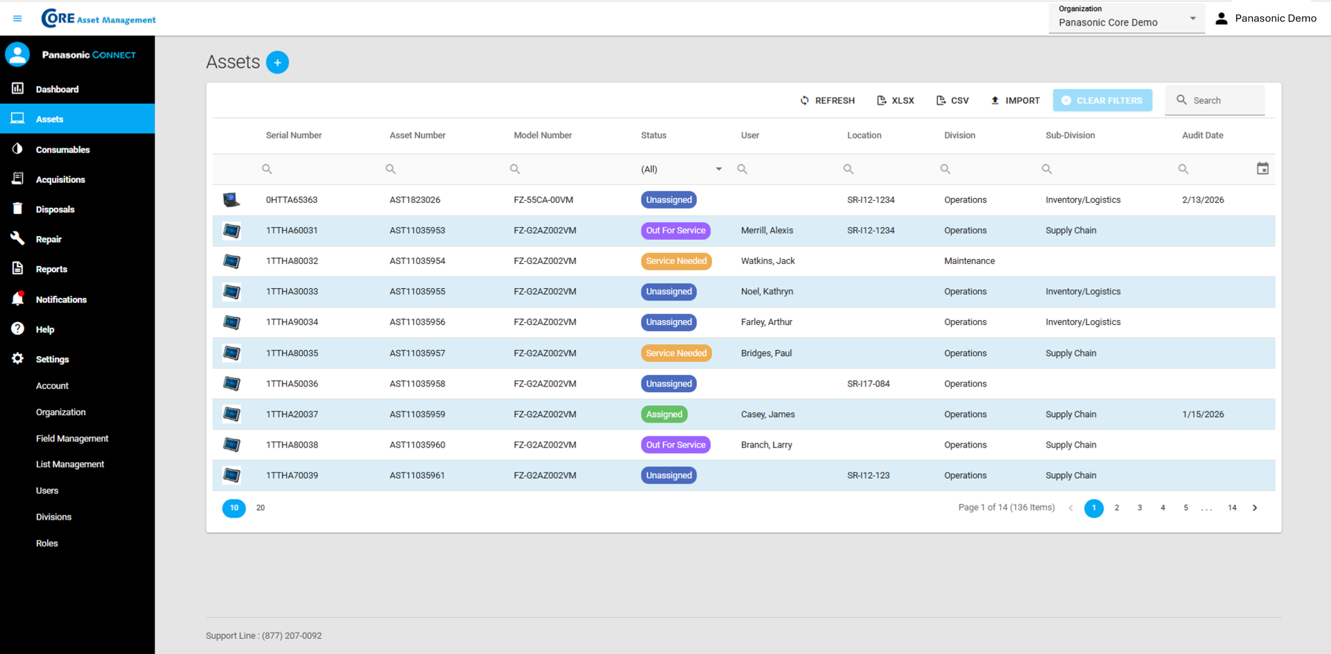 Screen capture of an asset grid