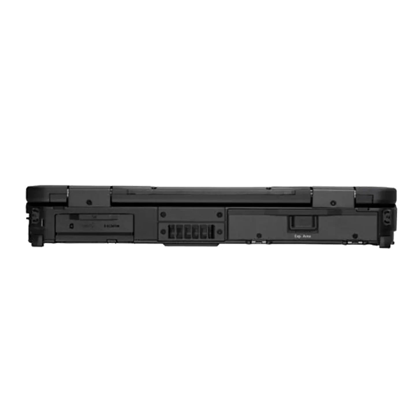 Ordinateur portable fermé TOUGHBOOK 40 montrant son côté arrière avec couvercles des ports fermés.