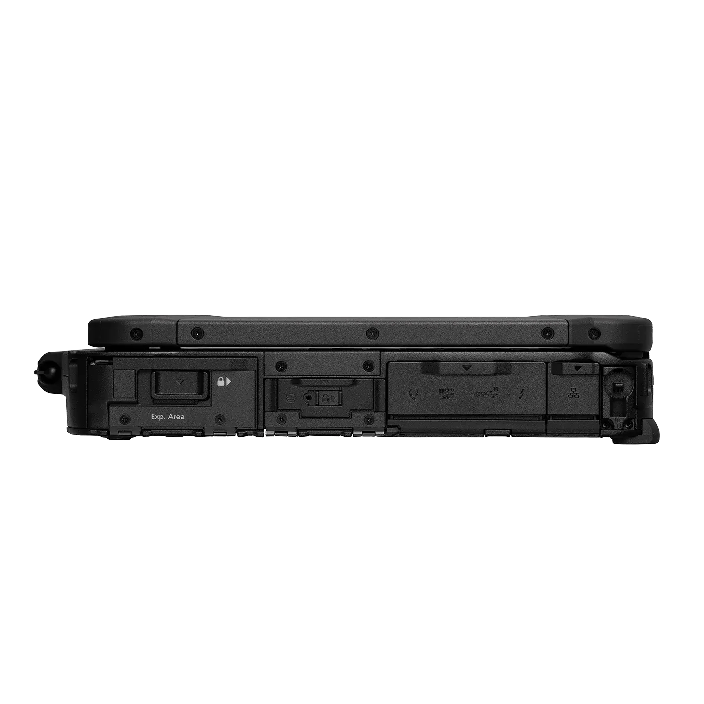 Ordinateur TOUGHBOOK 40 fermé avec ports du côté droit fermés. 