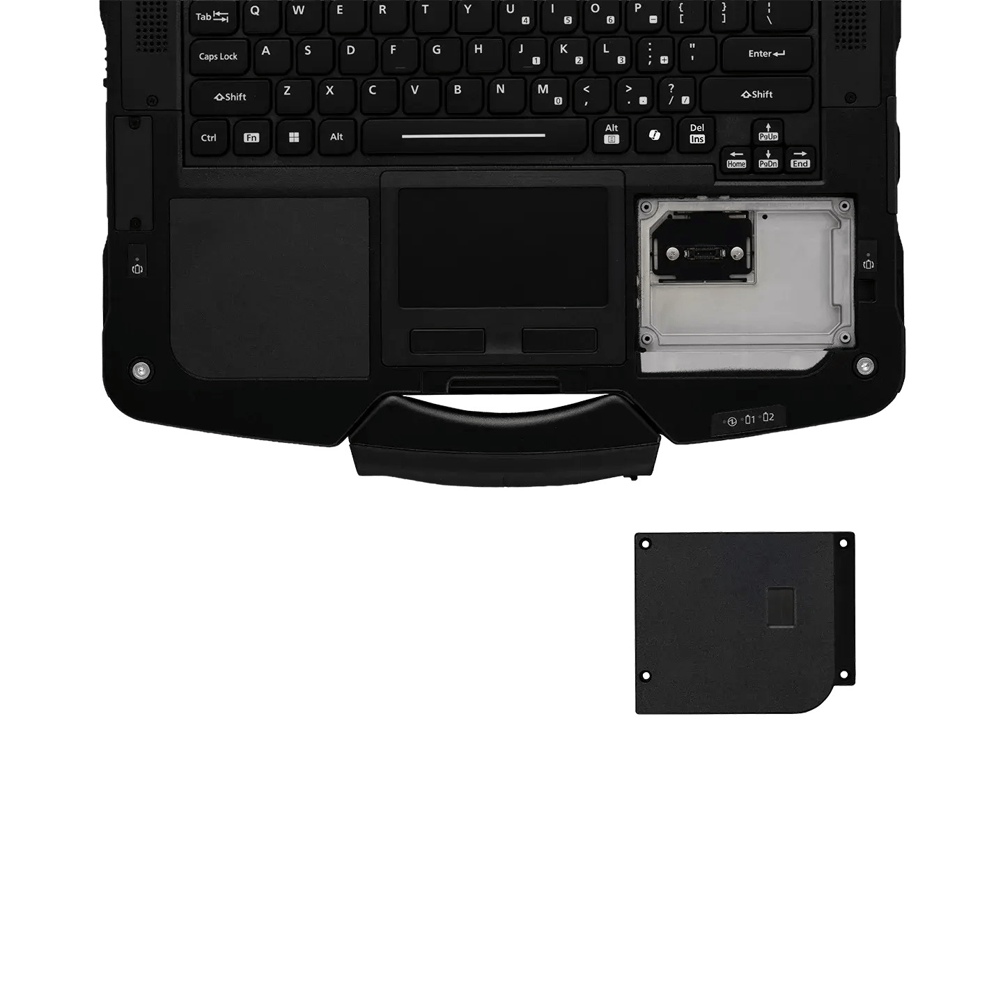 TOUGHBOOK 40 avec clavier visible et zone d’extension détachée du côté droit.