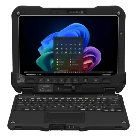 Panasonic TOUGHBOOK G3 fully rugged 2-in-1 laptop and tablet in laptop mode, front view with keyboard attached