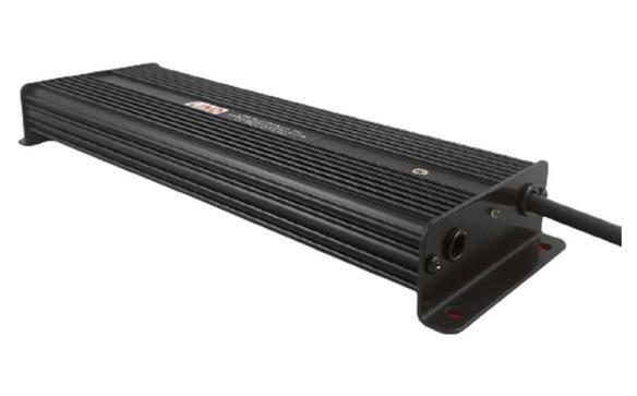 Black 120W power adaptor with ribbed design and attached cable.