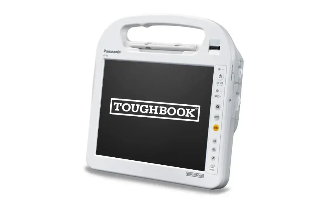 Tablette TOUGHBOOK CF-H1 avec logo TOUGHBOOK sur l'écran