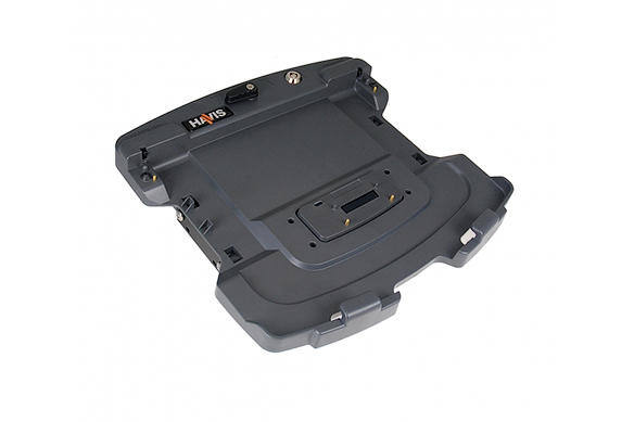 Berceau d'ordinateur portable robuste noir avec connecteurs d'amarrage.
