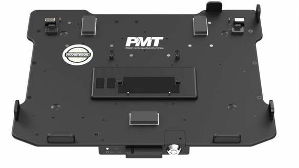Black cradle for TOUGHBOOK 40 with various mounting slots and labels.