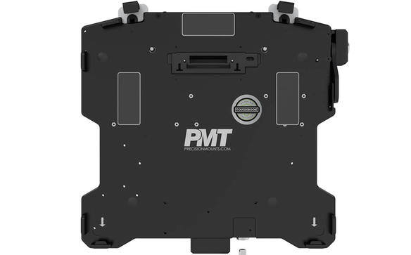 Berceau d'ordinateur portable noir avec verrouillage d'écran et ports d'adaptateur d'alimentation.