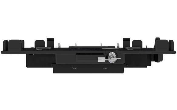 Berceau d'ordinateur portable noir avec verrouillage d'écran et adaptateur d'alimentation.
