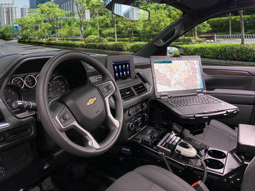 Havis Docking Station with Standard Port Replication mounted above car's shifter