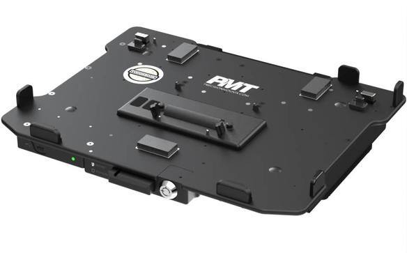 Black docking station for TOUGHBOOK 40 with various ports and attachments.