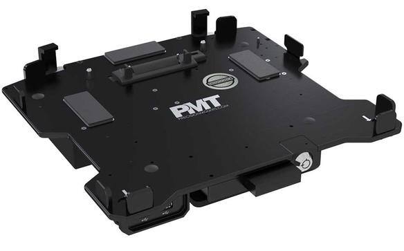 Black docking station for TOUGHBOOK 33 laptop with power adapter.