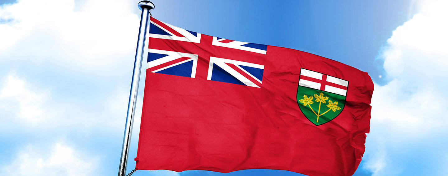 Ontario Flag waving in the sky