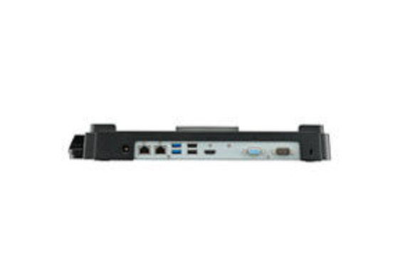 Station d'accueil pour ordinateur portable noir avec plusieurs ports.