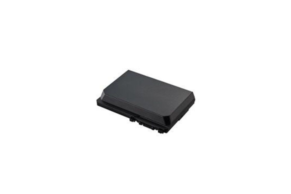 Black Panasonic long life battery on a white background.