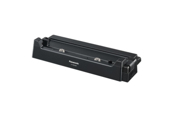 Panne de bureau de tablette Panasonic noire sur un fond simple.