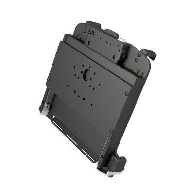 Black Panasonic Toughbook vehicle dock on a white background.