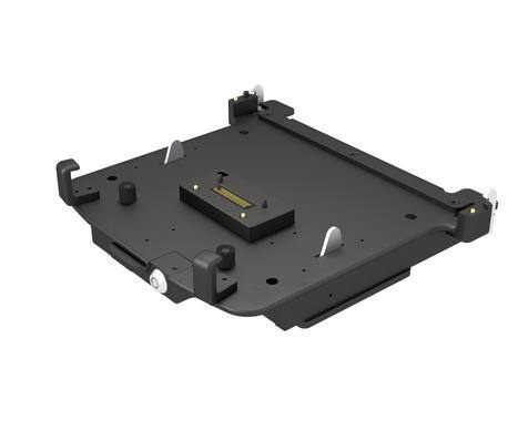 Black Panasonic Toughbook vehicle dock on a plain background.