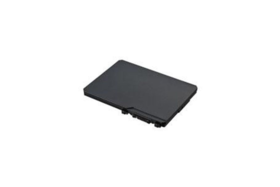 Black rectangular laptop battery on a light background.