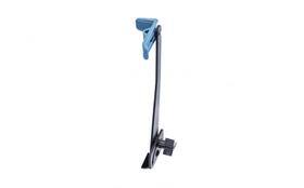 Blue and black upright vacuum cleaner on a white background.