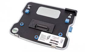 Black and blue docking station for electronic devices.