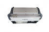 Metallic laptop docking station with side handles and ports.