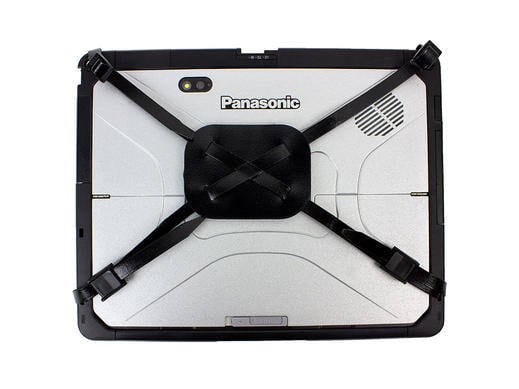 Tablette avec sangle de main de type X noir attaché.