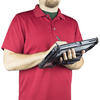 Man holding a tablet with a rotating hand strap.