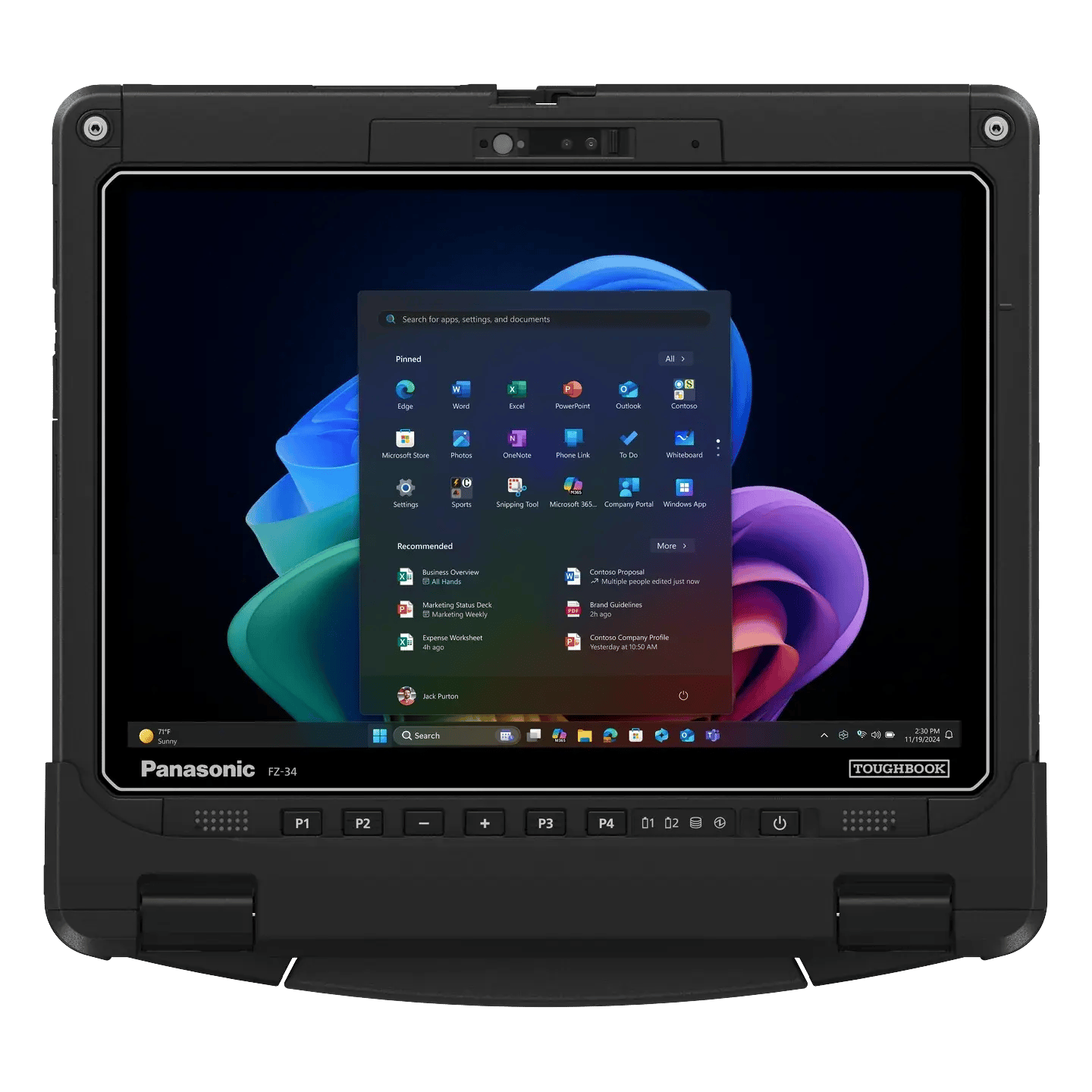 TOUGHBOOK 34 fully rugged 2-in-1 in convertible mode, front view with the keyboard folded beneath