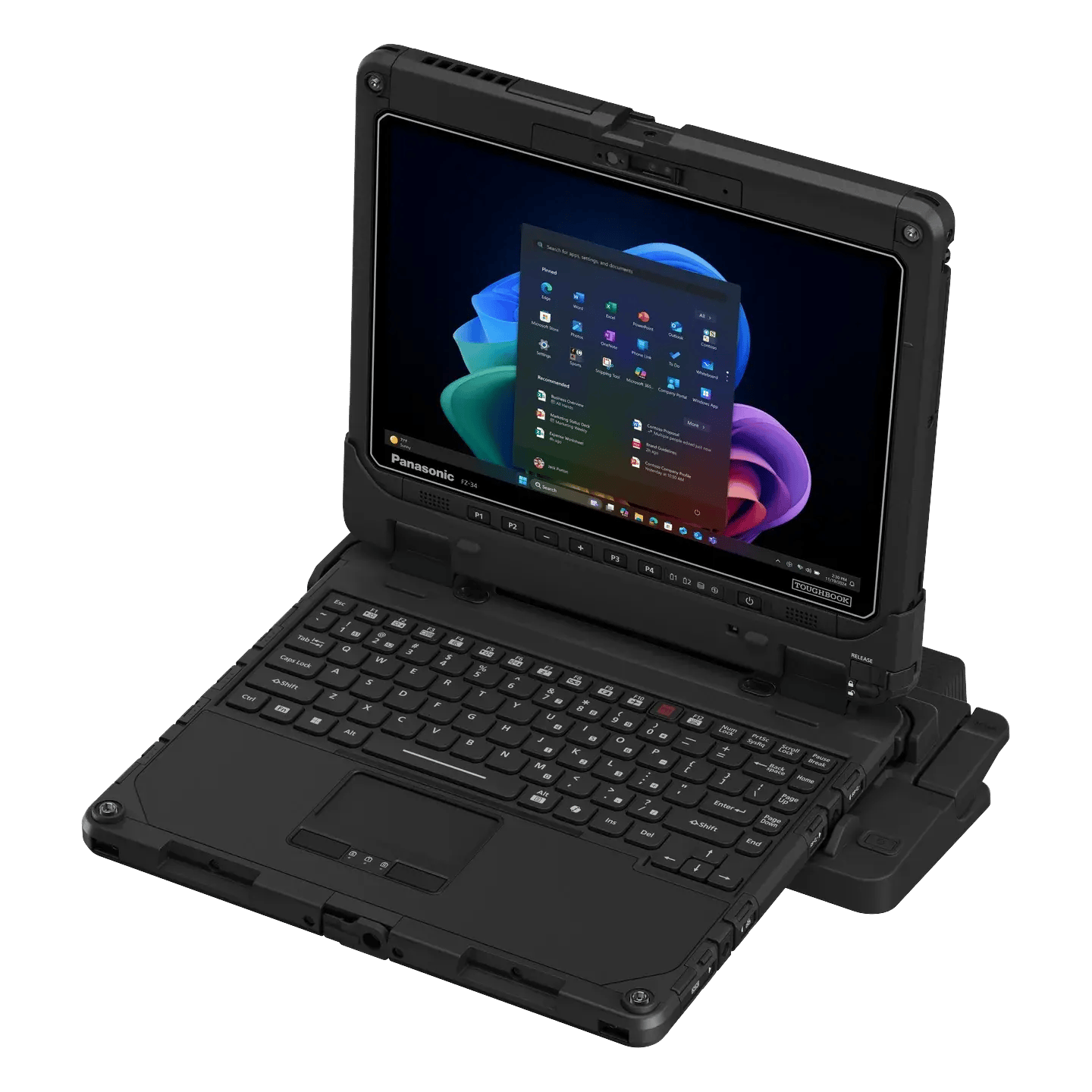 TOUGHBOOK 34 fully rugged laptop docked in its desktop port replicator