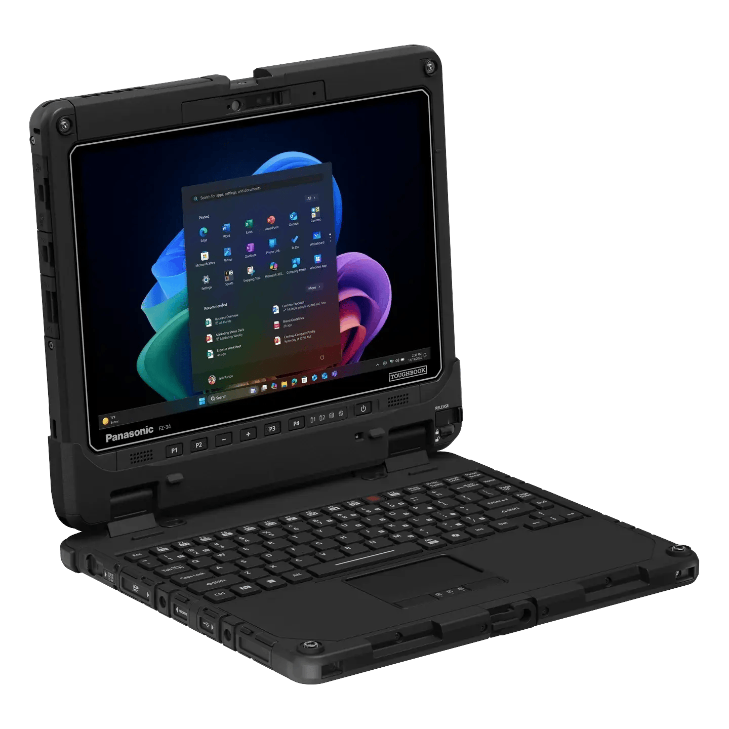 TOUGHBOOK 34 fully rugged laptop, left three-quarter view showing side interface ports