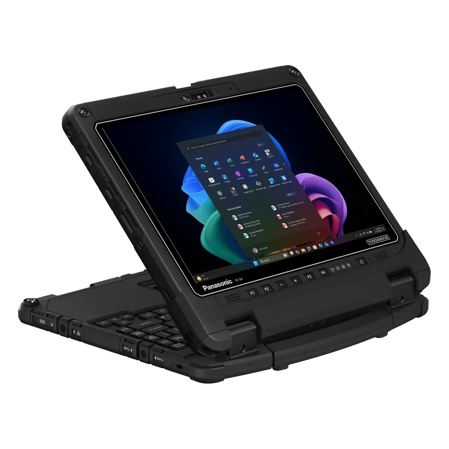 TOUGHBOOK 34 fully rugged 2-in-1 in presentation mode, screen angled back over the keyboard