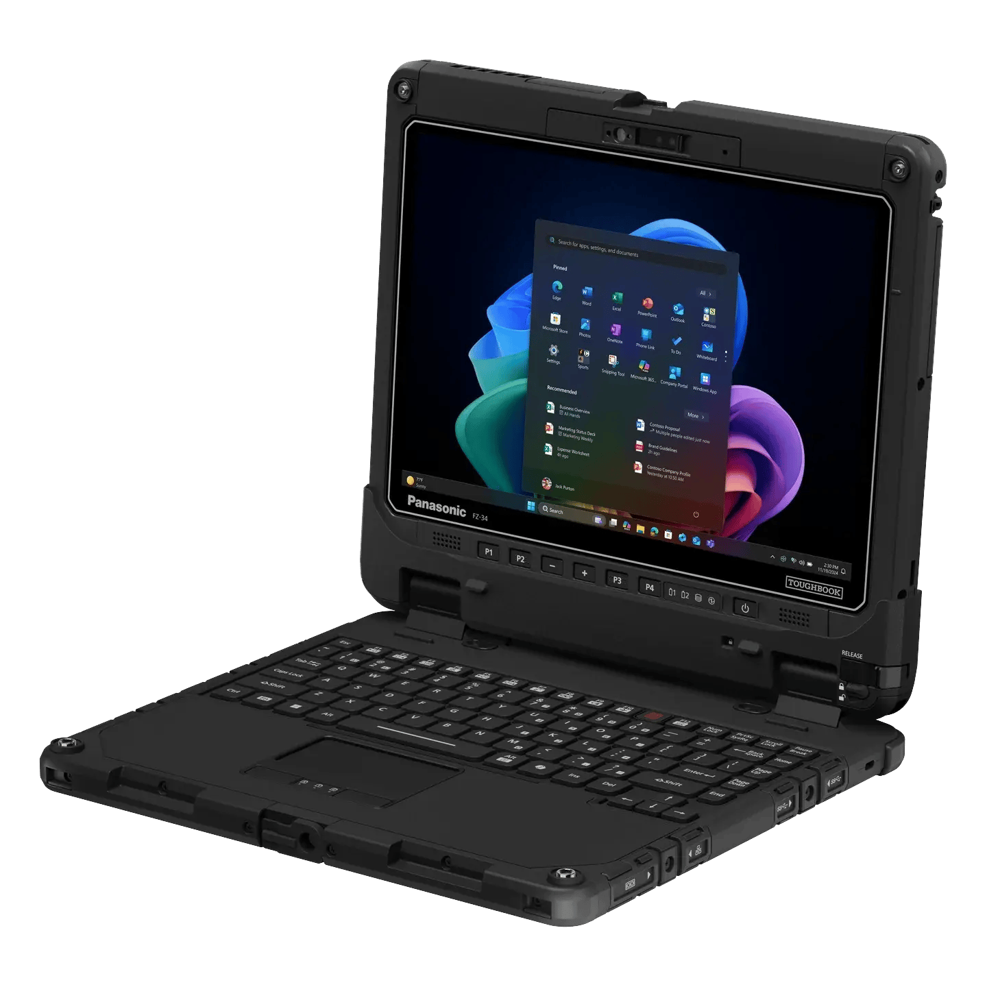 TOUGHBOOK 34 fully rugged laptop, right three-quarter view showing port covers