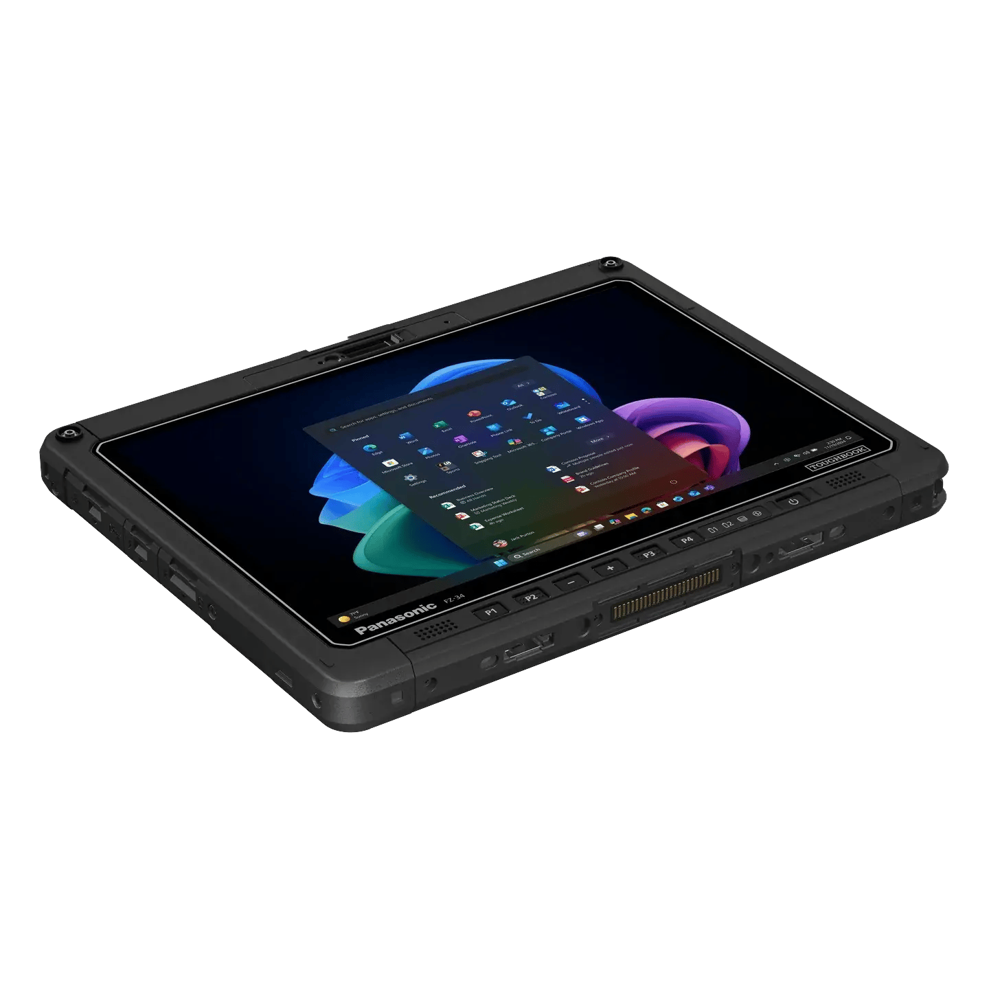 TOUGHBOOK 34 fully rugged tablet at a slight angle with the optional external antenna