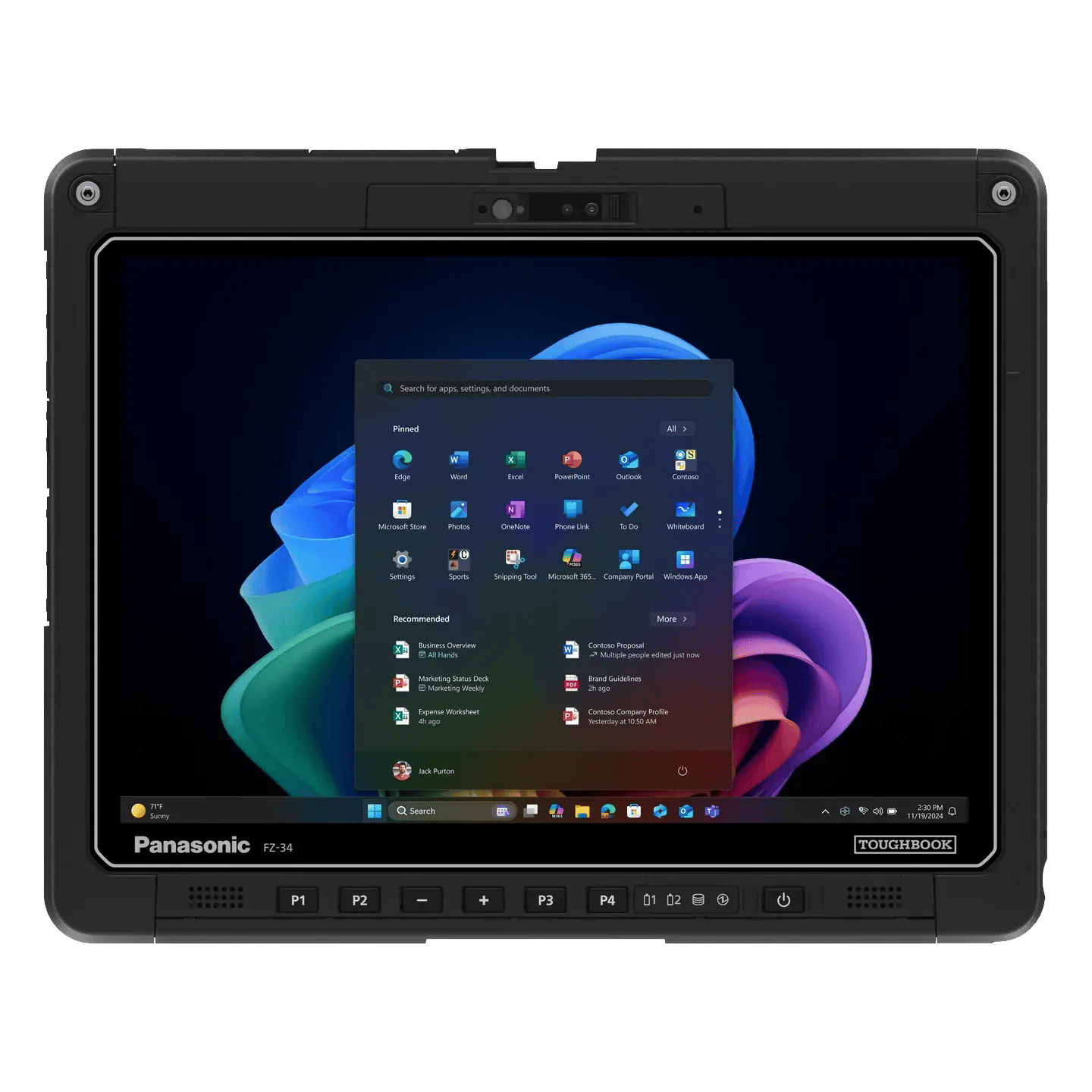 TOUGHBOOK 34 fully rugged tablet, straight-on front view of the 12.4-inch touchscreen