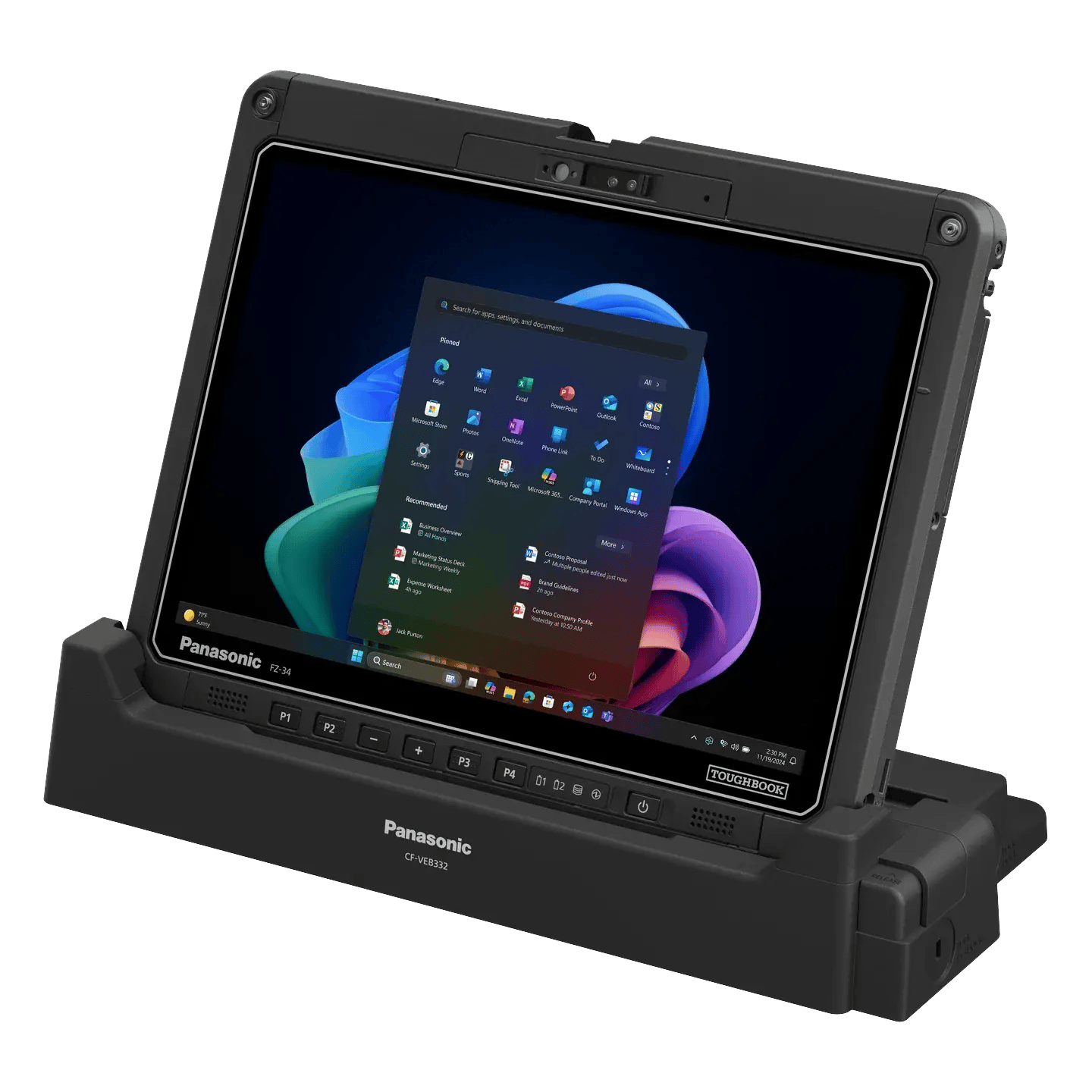 TOUGHBOOK 34 fully rugged tablet seated in a vehicle cradle mount
