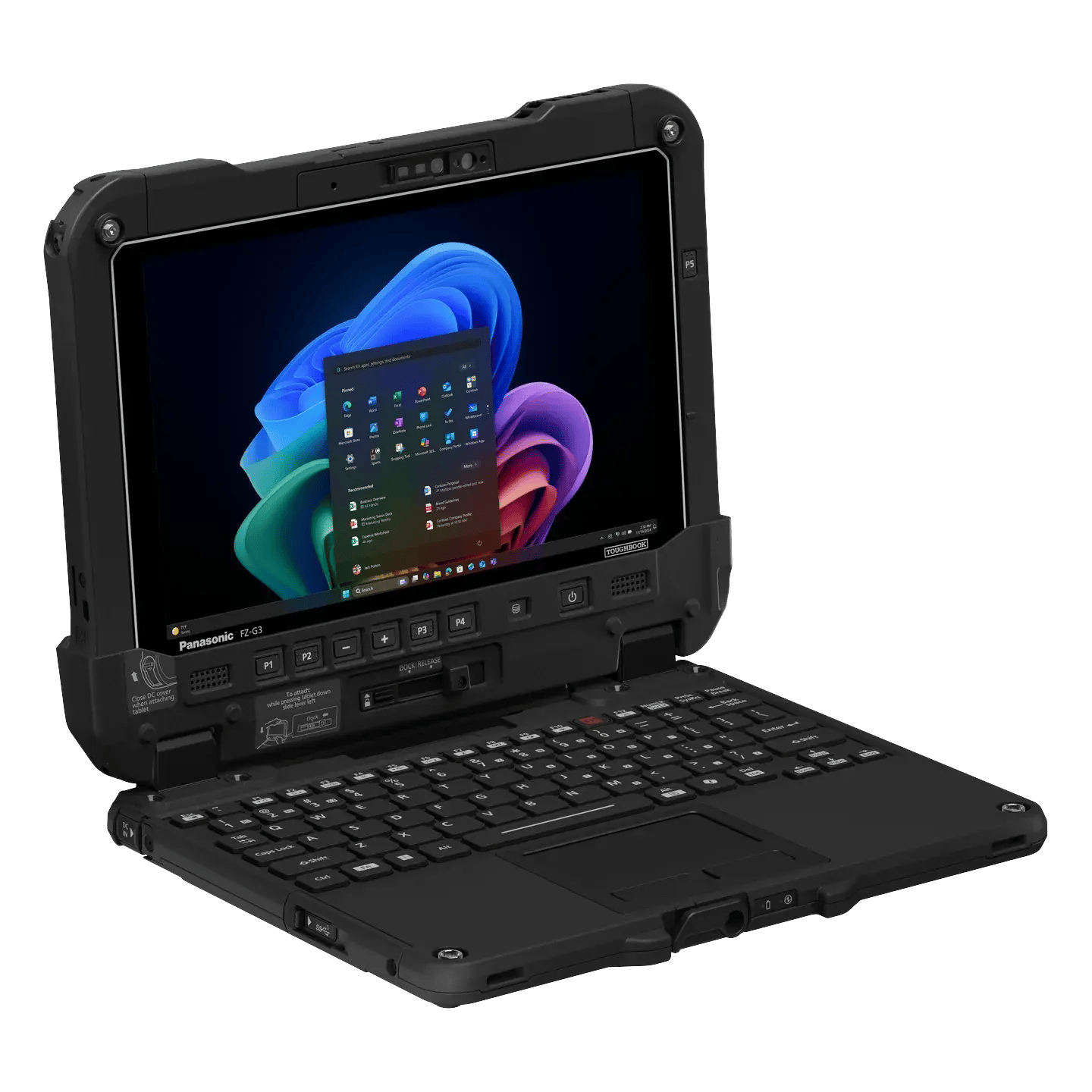 TOUGHBOOK G3 fully rugged laptop, left three-quarter view with keyboard attached