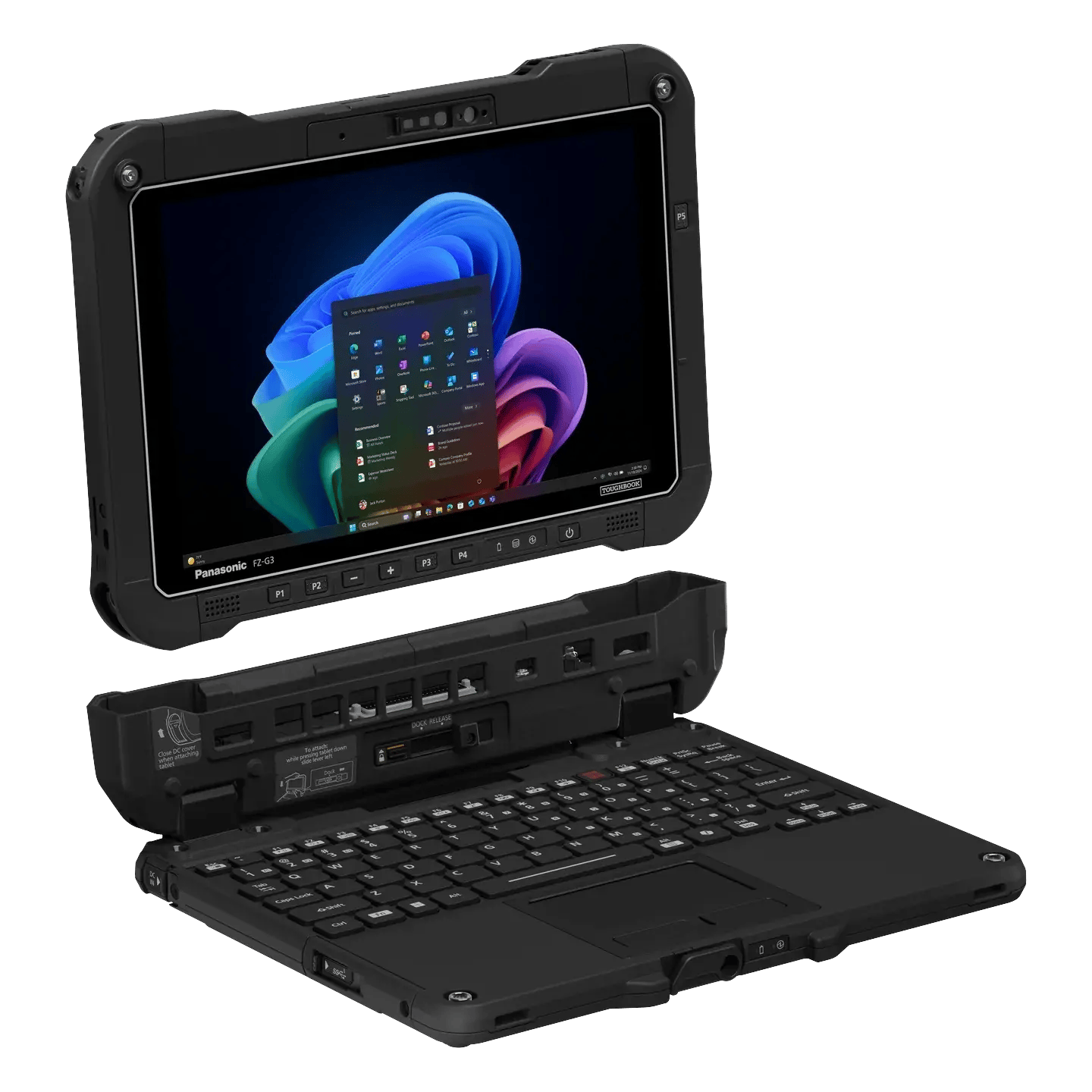 TOUGHBOOK G3 fully rugged tablet separated from its keyboard base, left three-quarter view