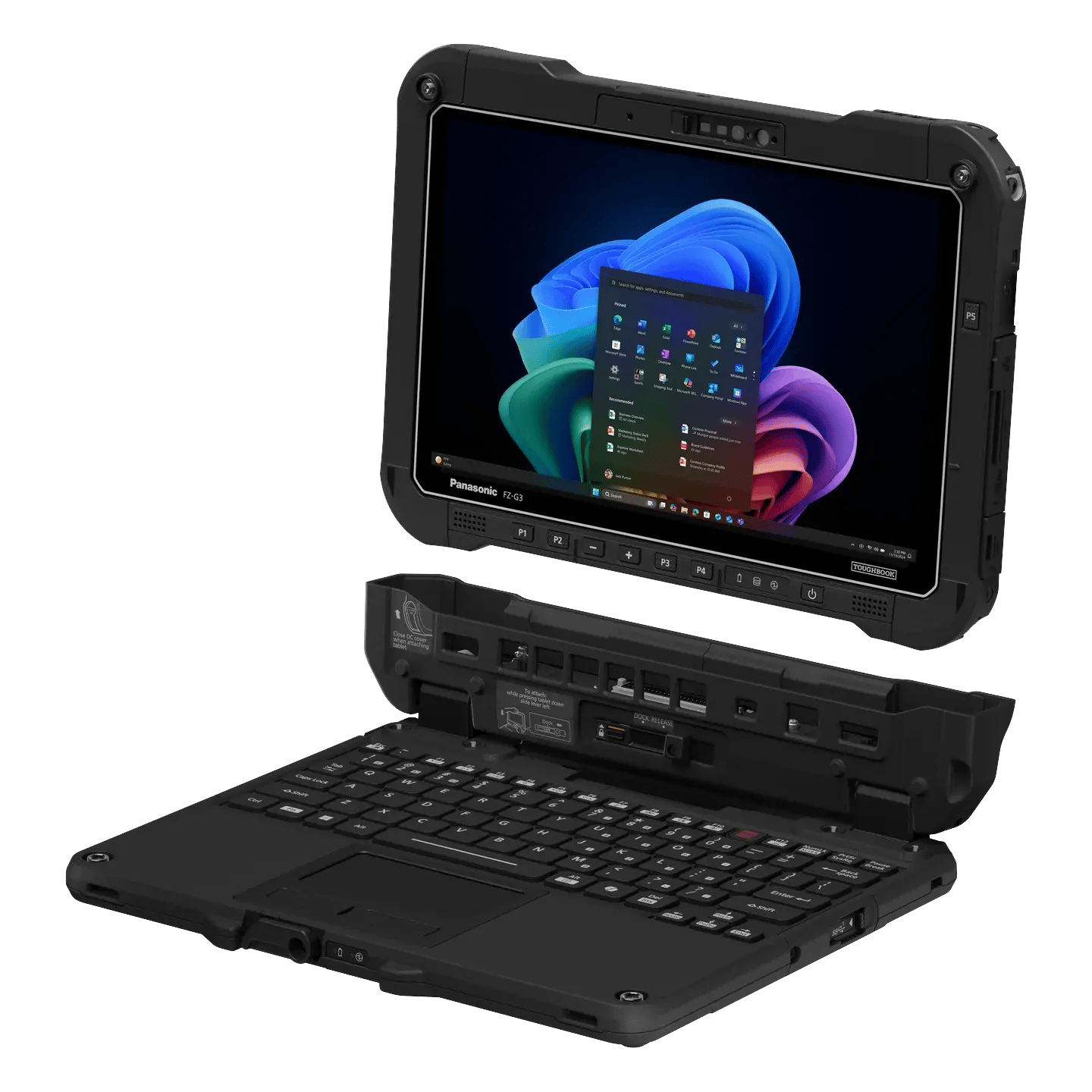 TOUGHBOOK G3 fully rugged 2-in-1 laptop and tablet with the tablet detached, right three-quarter view