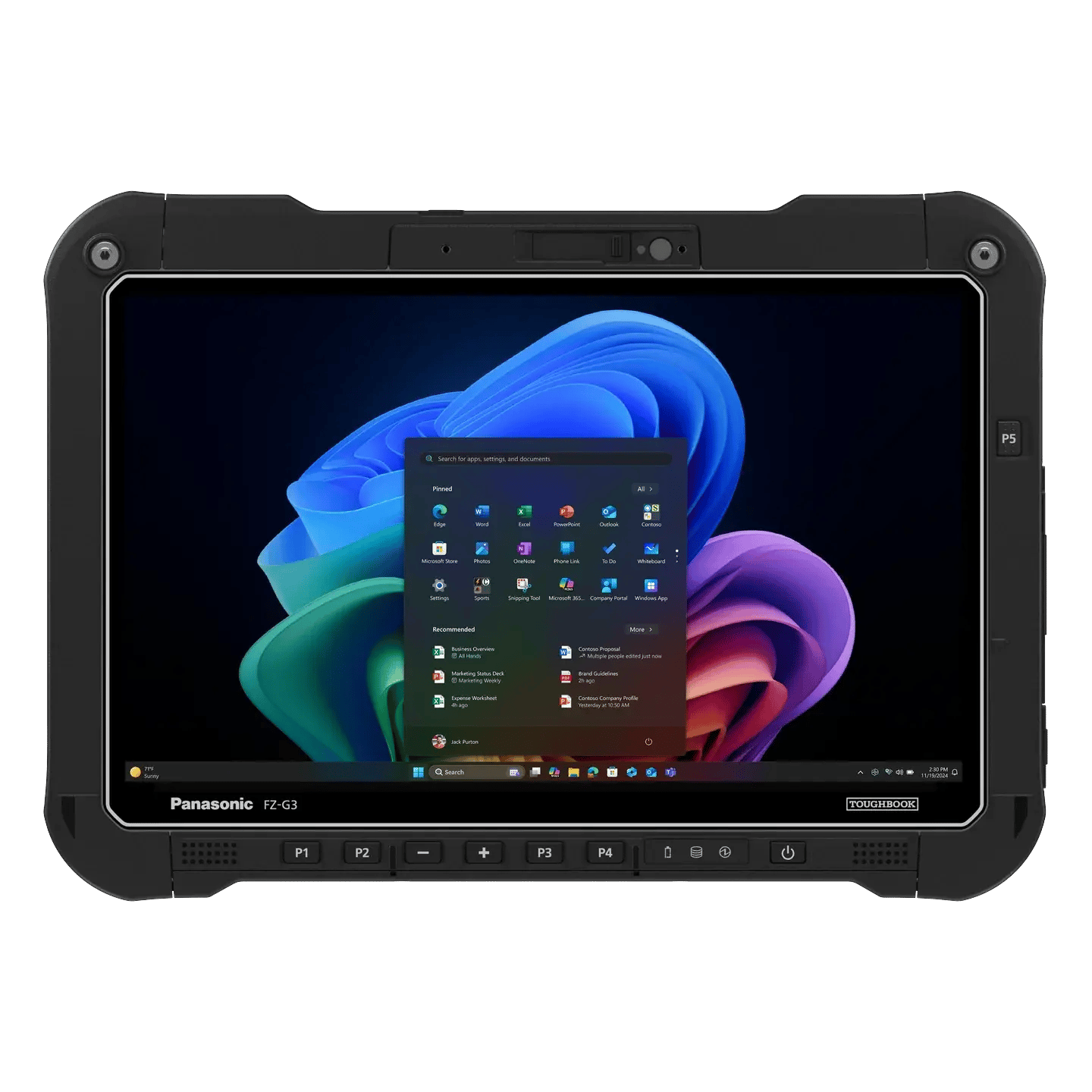 TOUGHBOOK G3 fully rugged tablet, front view with the privacy camera shutter closed