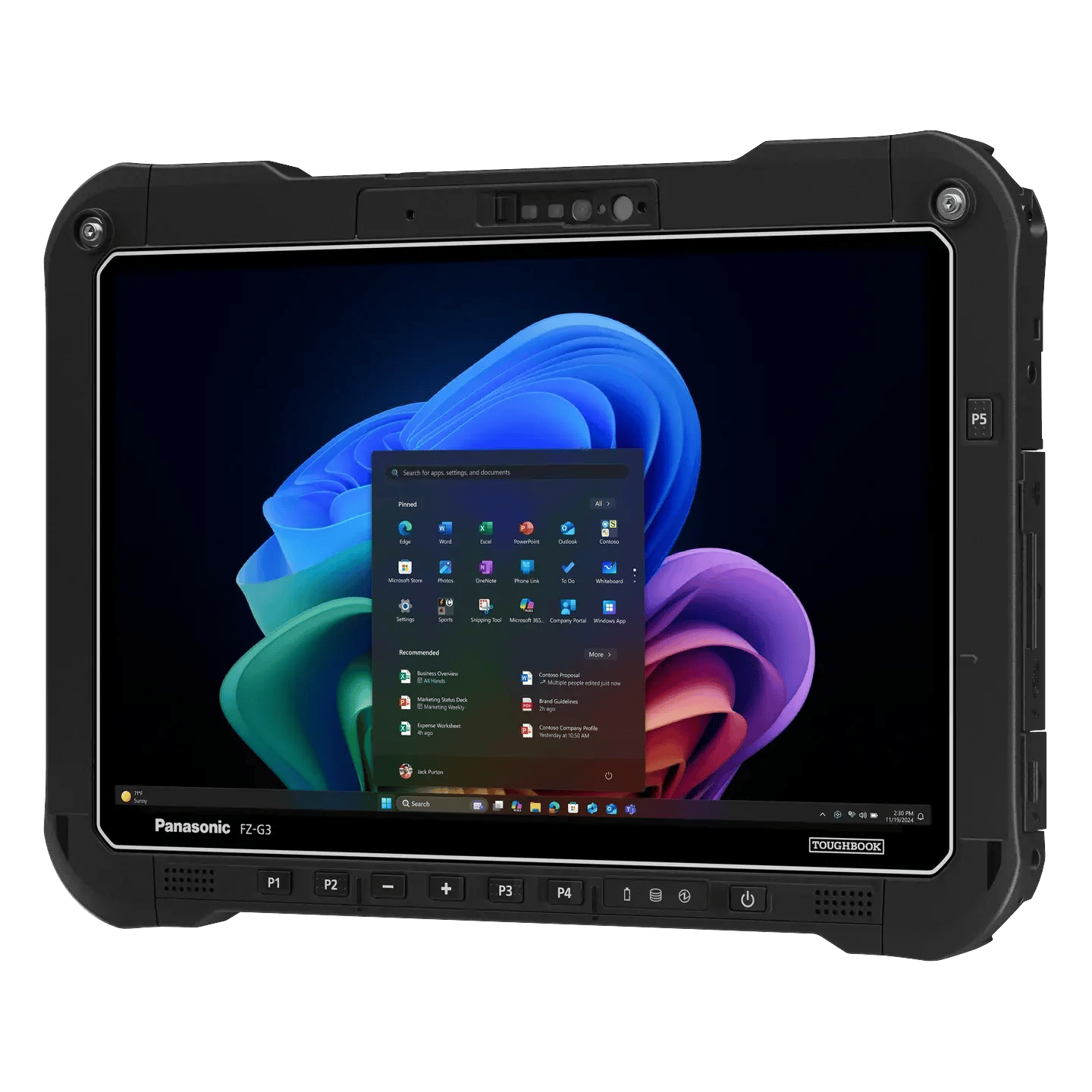 TOUGHBOOK G3 fully rugged tablet angled toward the front right, showing screen and side edge