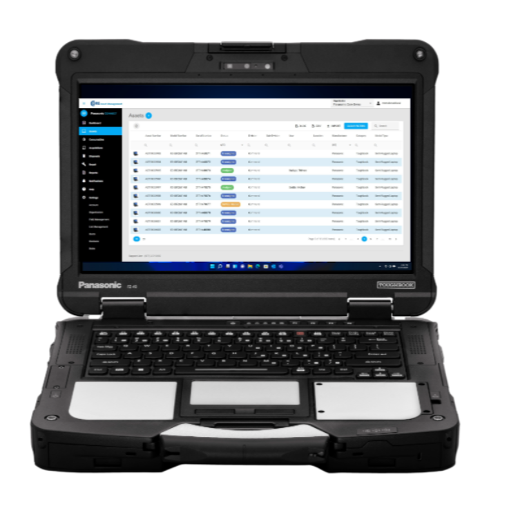 Image d'un bloc-notes TOUGHBOOK avec écran ouvert affichant une capture d'écran d'un logiciel